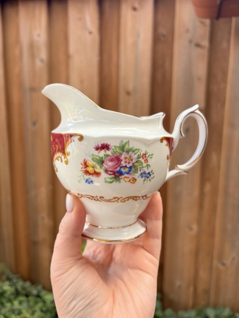 Vintage Royal Albert Canterbury Creamer, Floral Bone China, Gold Trim